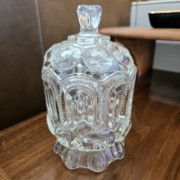 LE SMITH Moon And Star Clear Glass Covered Candy Dish Sugar Bowl 7.5" - Picture 3 of 4
